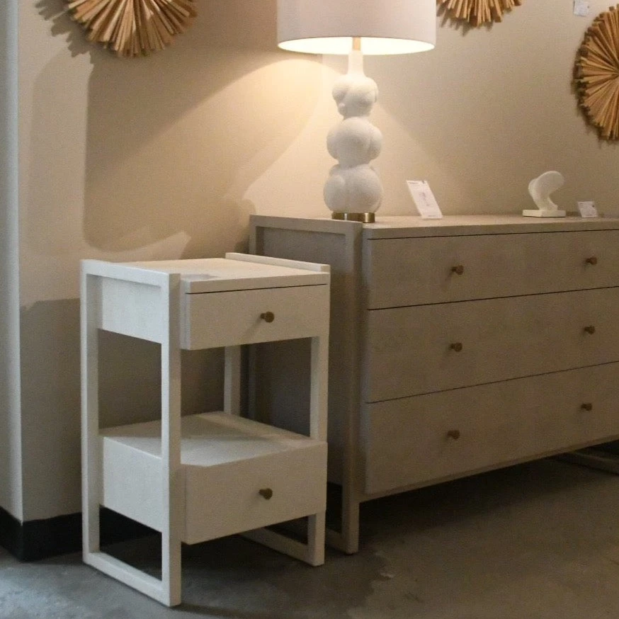 Made Goods Carrigan Single Nightstand Pristine Vintage Faux Shagreen New Arrivals 4 Made Goods Carrigan Single Nightstand Pristine Vintage Faux Shagreen New Arrivals