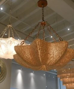 Made Goods New Arrivals Tabitha Chandelier Natural Coco Beads And Gold Metal