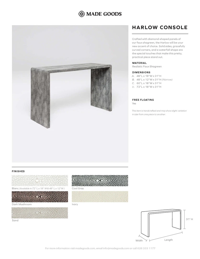Made Goods New Arrivals Harlow Narrow Console Sand Faux Shagreen Made Goods New Arrivals Harlow Narrow Console Sand Faux Shagreen