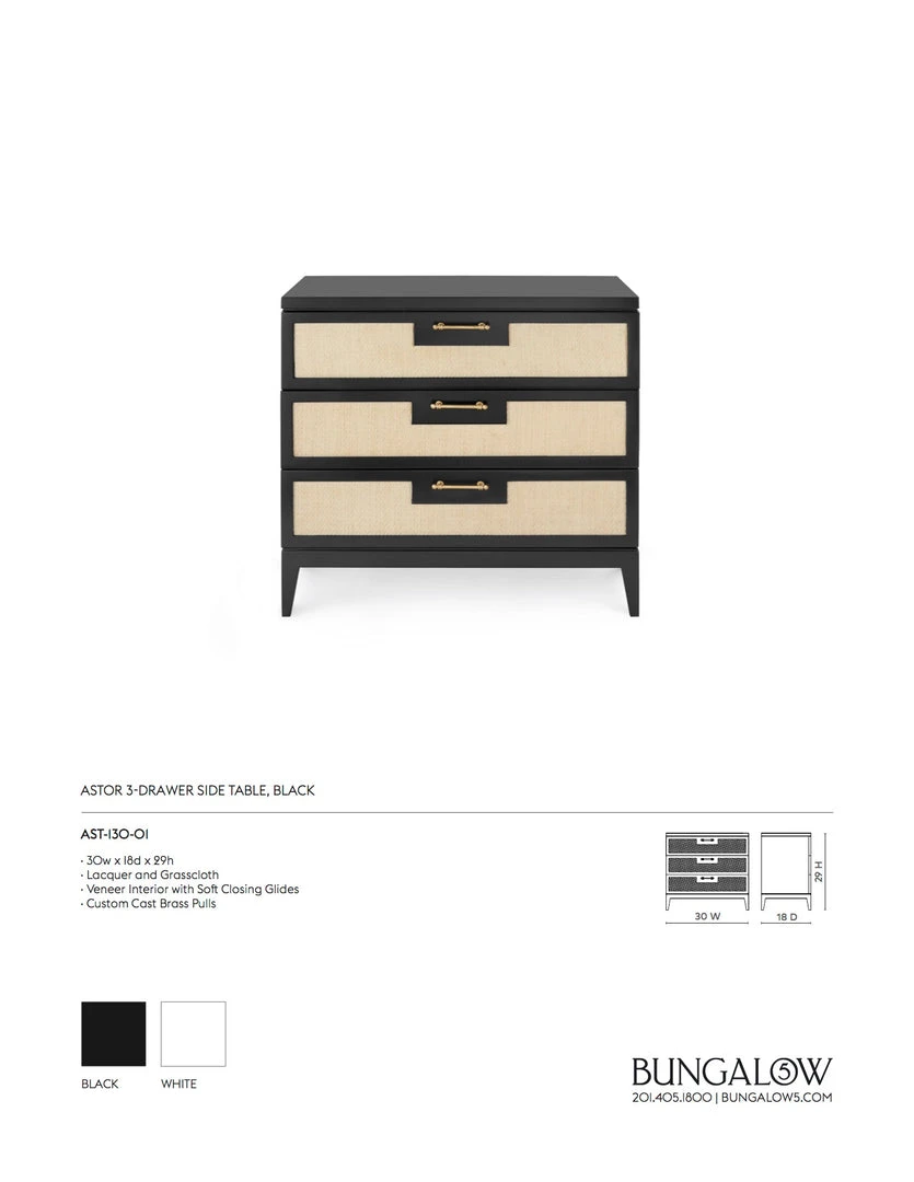 Bungalow 5 Astor 3 Drawer Side Table Black 7 Bungalow 5 Astor 3 Drawer Side Table Black