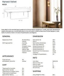 Arteriors Home Andrea Rectangular Bench Harvest Velvet