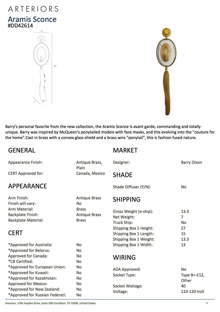 Arteriors Home Aramis Sconce Antique Brass 6 Arteriors Home Aramis Sconce Antique Brass