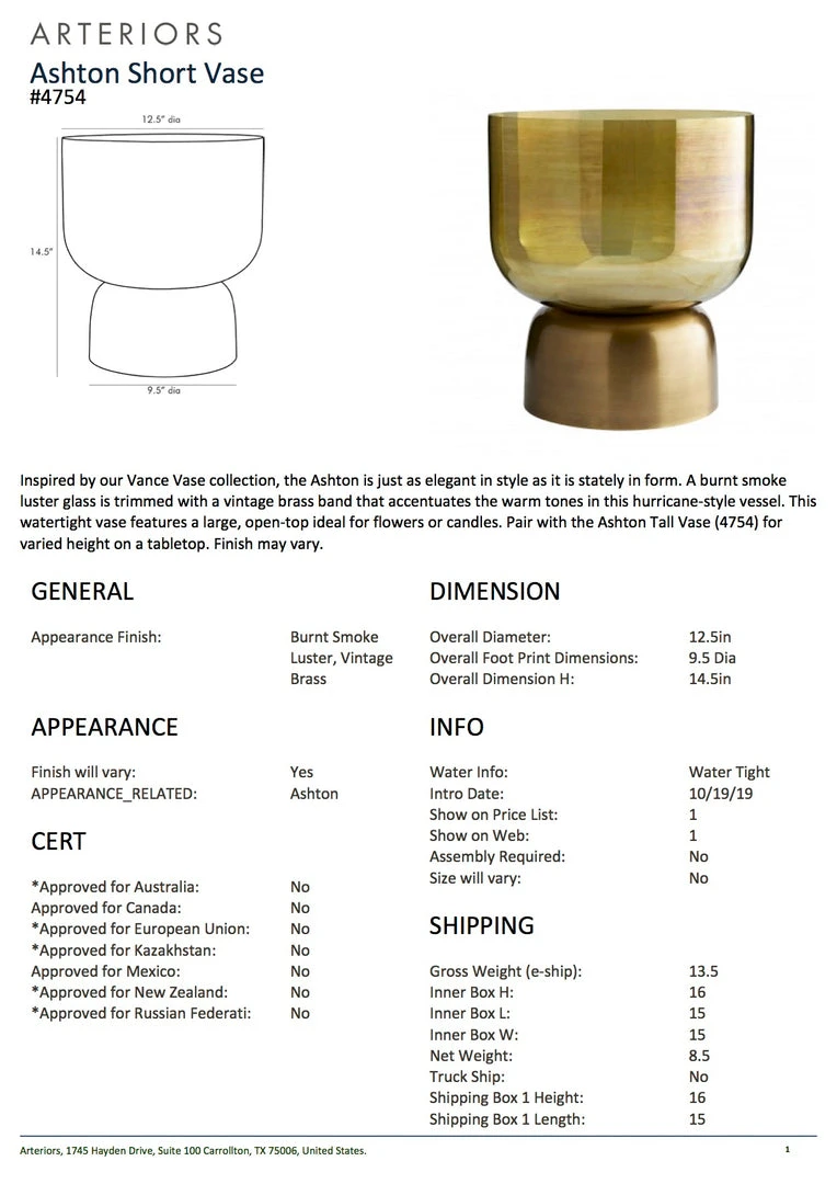 Arteriors Home New Arrivals Ashton Short Vase 8 Arteriors Home New Arrivals Ashton Short Vase