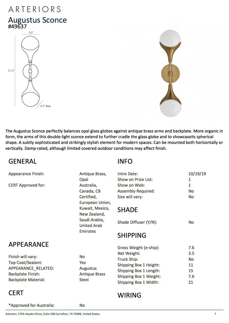 Arteriors Home Augustus Sconce Antique Brass New Arrivals 7 Arteriors Home Augustus Sconce Antique Brass New Arrivals