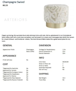 Arteriors Home New Arrivals Avalon Ottoman Swiss Coffee Champagne Swivel