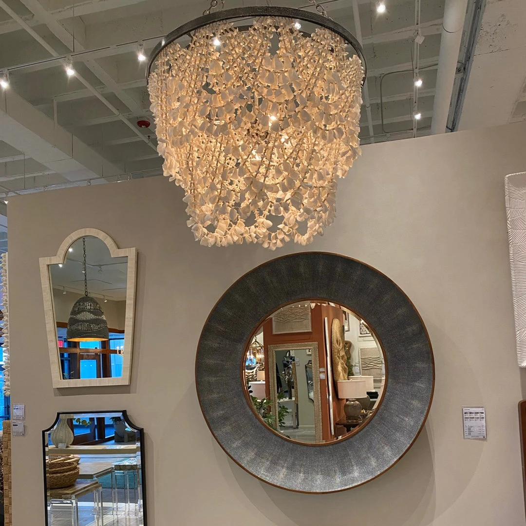 Made Goods New Arrivals Terza Chandelier Clamshell And Silver Metal 4 Made Goods New Arrivals Terza Chandelier Clamshell And Silver Metal