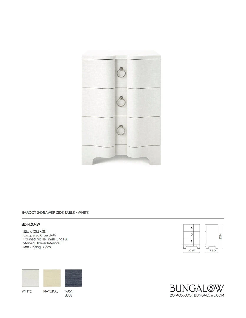 Bungalow 5 New Arrivals Bardot 3 Drawer Side Table White 6 Bungalow 5 New Arrivals Bardot 3 Drawer Side Table White