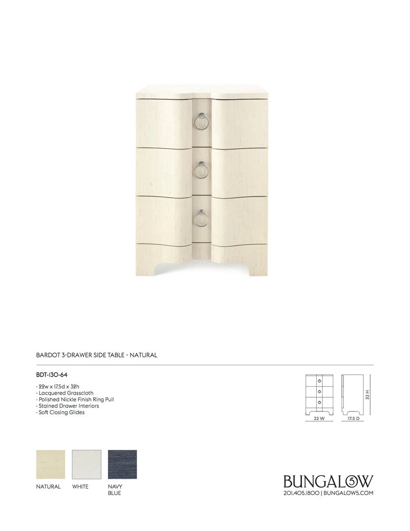 Bungalow 5 Bardot 3 Drawer Side Table Natural Bungalow 5 Bardot 3 Drawer Side Table Natural