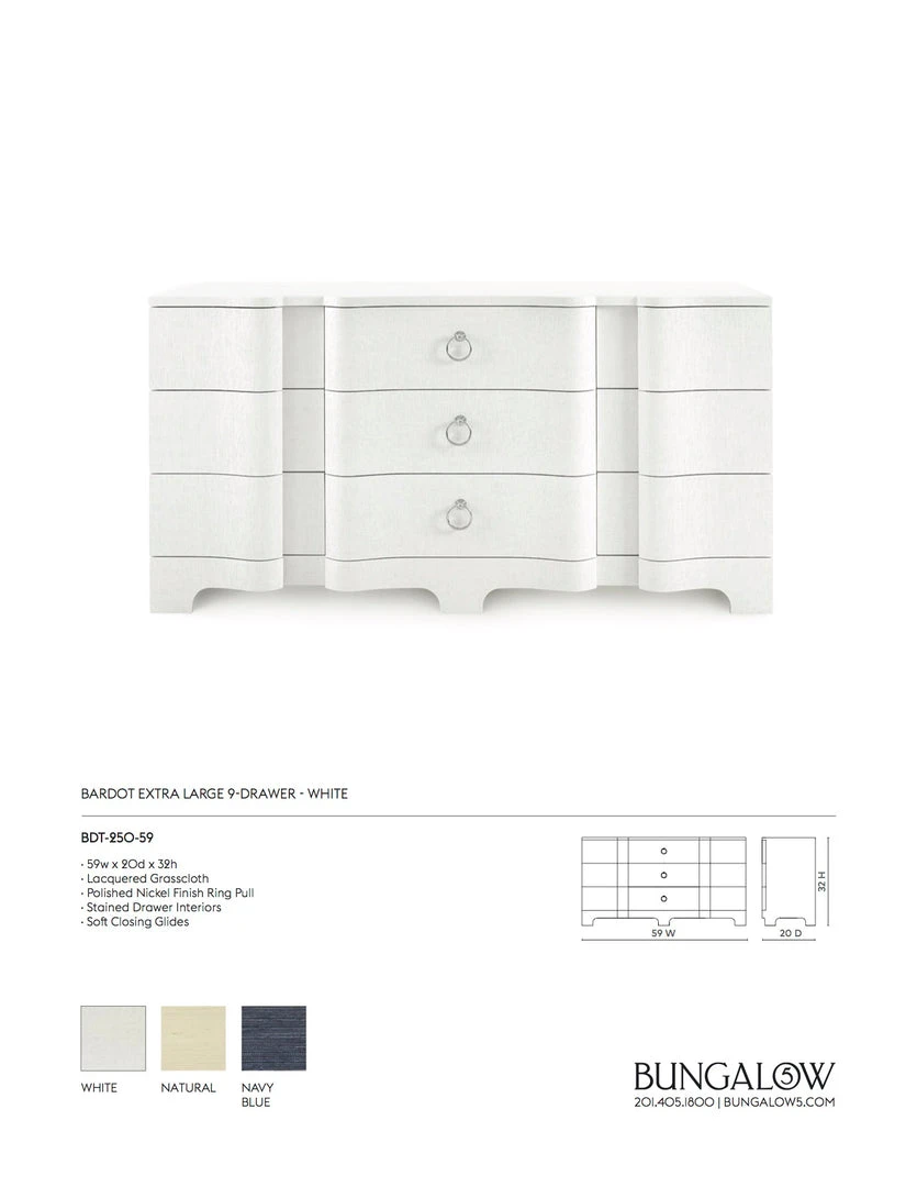 Bungalow 5 Bardot Extra Large 9 Drawer Dresser White 6 Bungalow 5 Bardot Extra Large 9 Drawer Dresser White