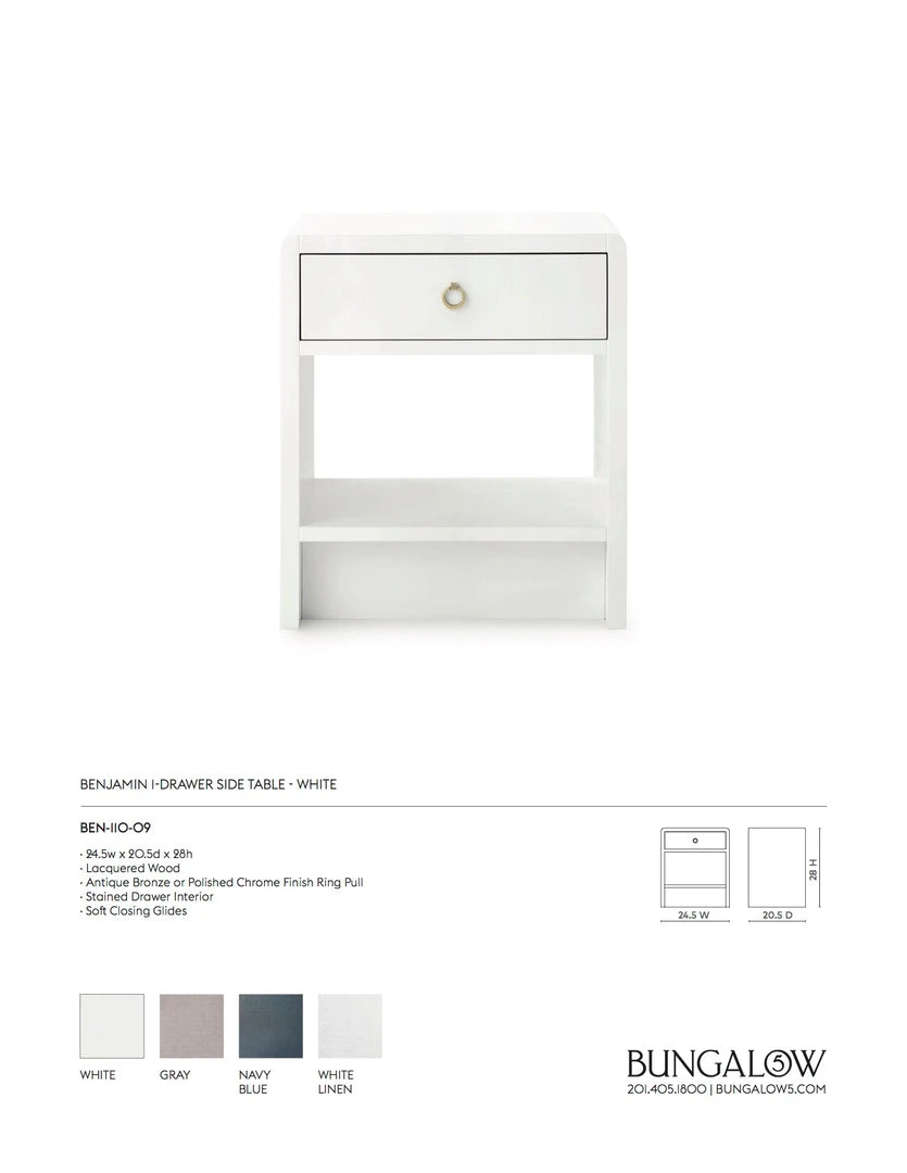 Bungalow 5 Benjamin 1 Drawer Side Table White New Arrivals 6 Bungalow 5 Benjamin 1 Drawer Side Table White New Arrivals