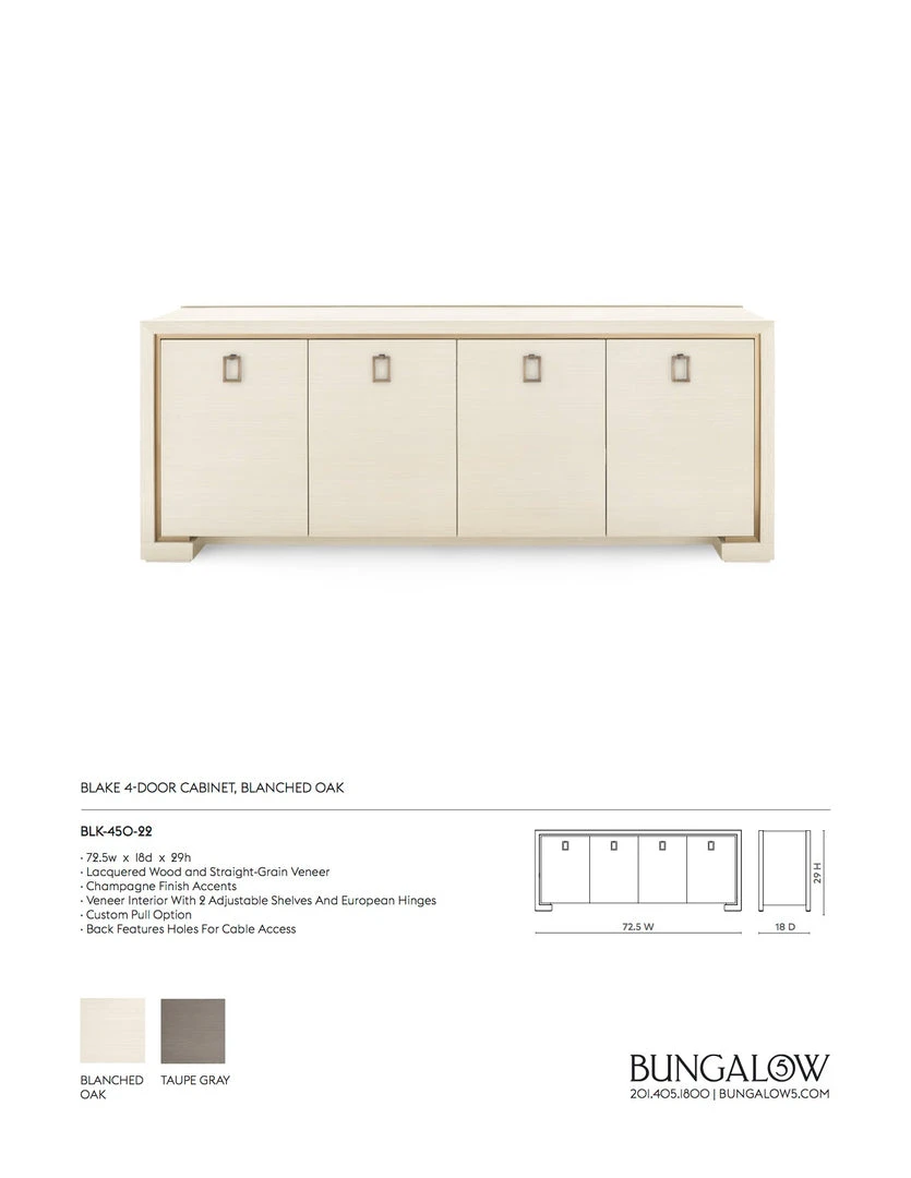 Bungalow 5 New Arrivals Blake 4 Door Cabinet Blanched Oak 6 Bungalow 5 New Arrivals Blake 4 Door Cabinet Blanched Oak