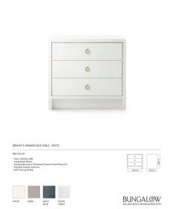 Bungalow 5 New Arrivals Bryant 3 Drawer Side Table White