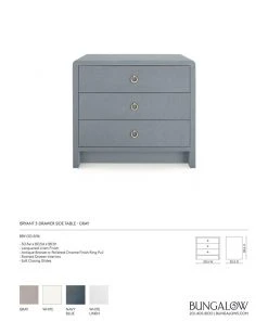 Bungalow 5 Bryant Linen 3 Drawer Side Table Gray New Arrivals 19 Bungalow 5 Bryant Linen 3 Drawer Side Table Gray New Arrivals
