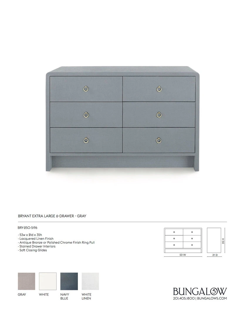 Bungalow 5 New Arrivals Bryant Linen Extra Large 6 Drawer Chest Gray 6 Bungalow 5 New Arrivals Bryant Linen Extra Large 6 Drawer Chest Gray