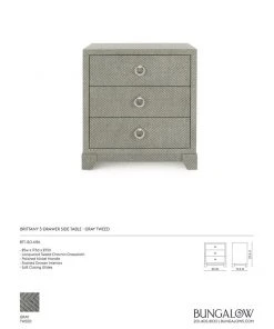 Bungalow 5 Brittany 3 Drawer Side Table Gray Tweed 15 Bungalow 5 Brittany 3 Drawer Side Table Gray Tweed