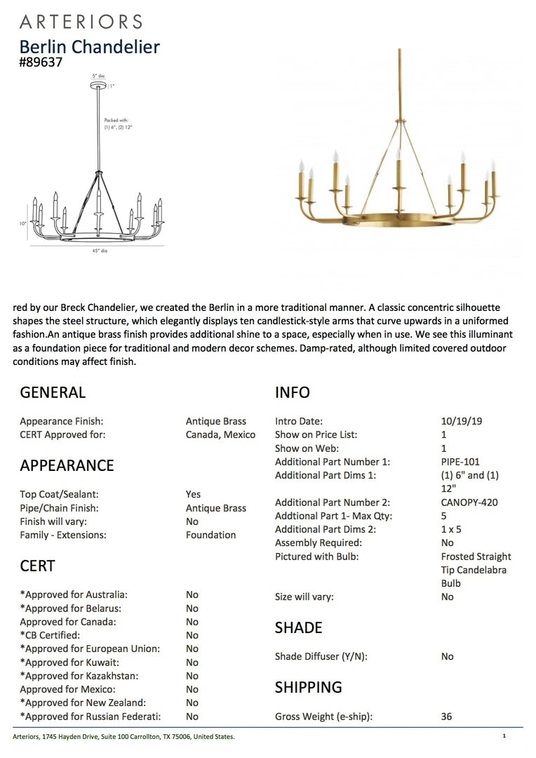 Arteriors Home New Arrivals Berlin Chandelier Antique Brass 8 Arteriors Home New Arrivals Berlin Chandelier Antique Brass
