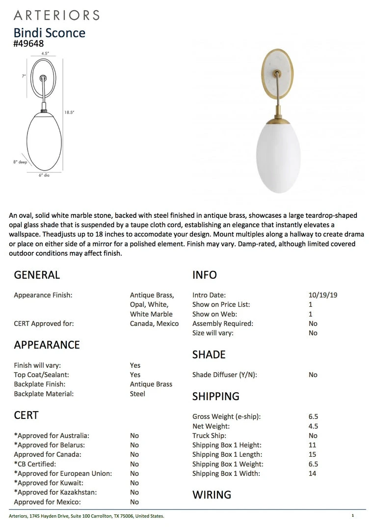Arteriors Home New Arrivals Bindi Sconce 7 Arteriors Home New Arrivals Bindi Sconce