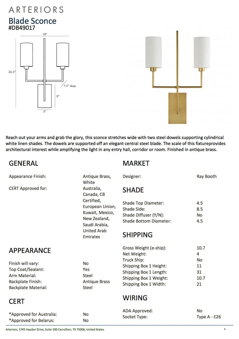 Arteriors Home Blade Sconce Antique Brass 7 Arteriors Home Blade Sconce Antique Brass