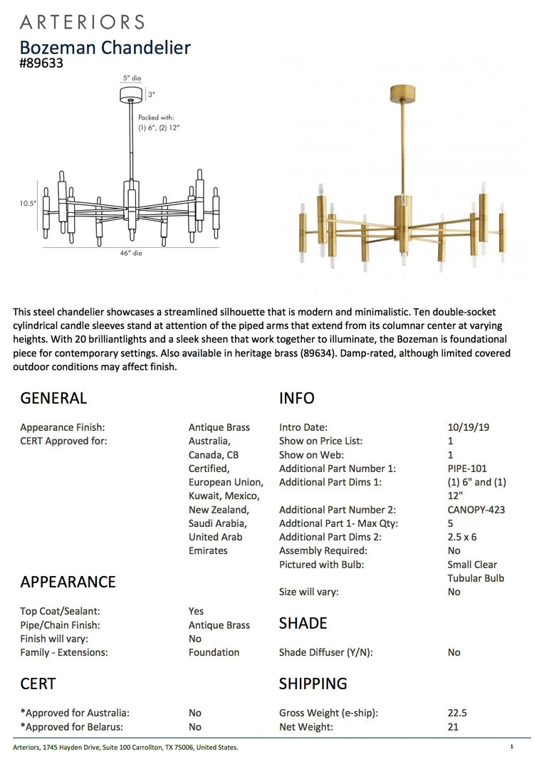 Arteriors Home New Arrivals Bozeman Chandelier Antique Brass 7 Arteriors Home New Arrivals Bozeman Chandelier Antique Brass