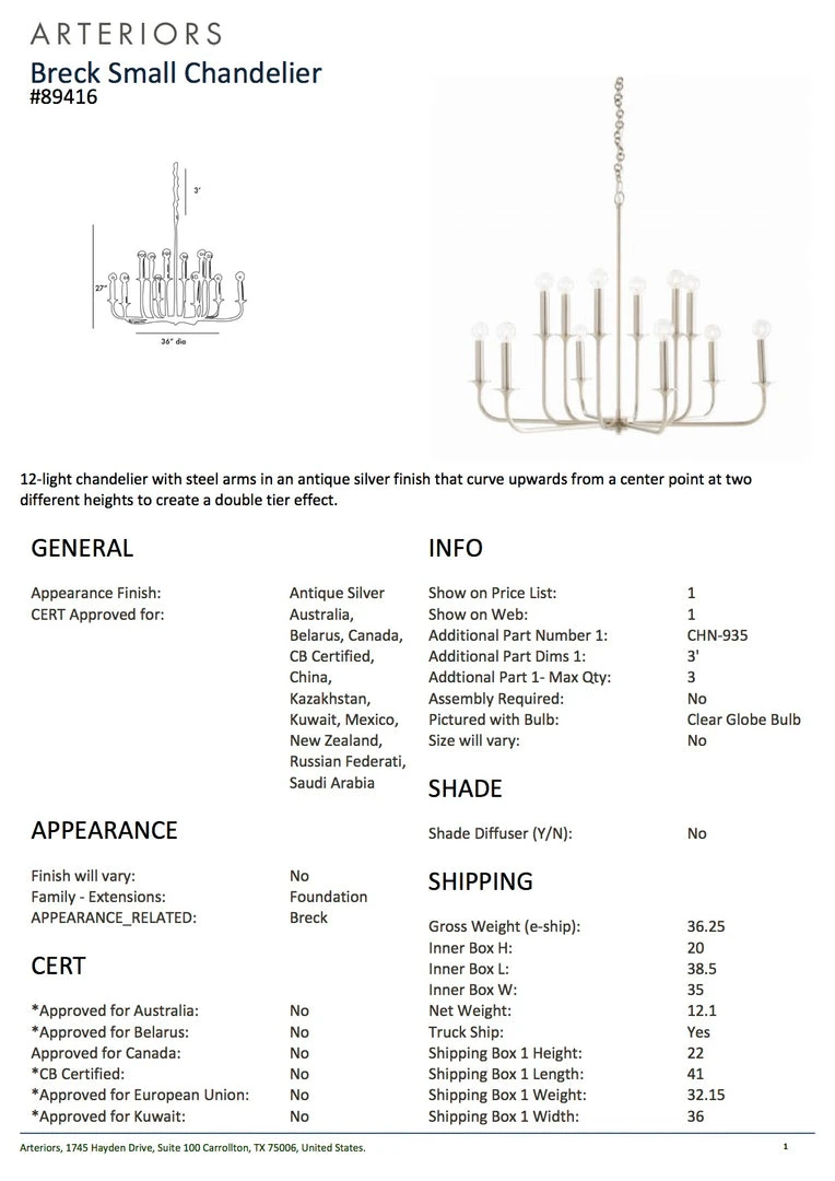 Arteriors Home Breck Small Chandelier Antique Silver 7 Arteriors Home Breck Small Chandelier Antique Silver