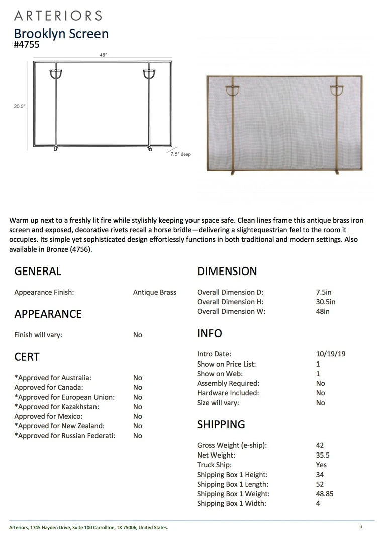 Arteriors Home New Arrivals Brooklyn Fireplace Screen Antique Brass 7 Arteriors Home New Arrivals Brooklyn Fireplace Screen Antique Brass