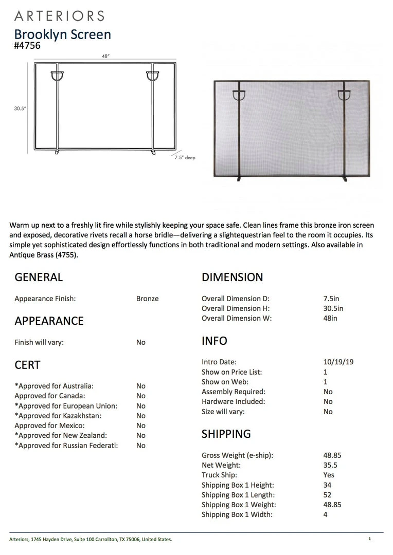 Arteriors Home Brooklyn Fireplace Screen Bronze 7 Arteriors Home Brooklyn Fireplace Screen Bronze