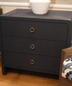 Bungalow 5 New Arrivals Bryant Linen 3 Drawer Side Table Navy Blue