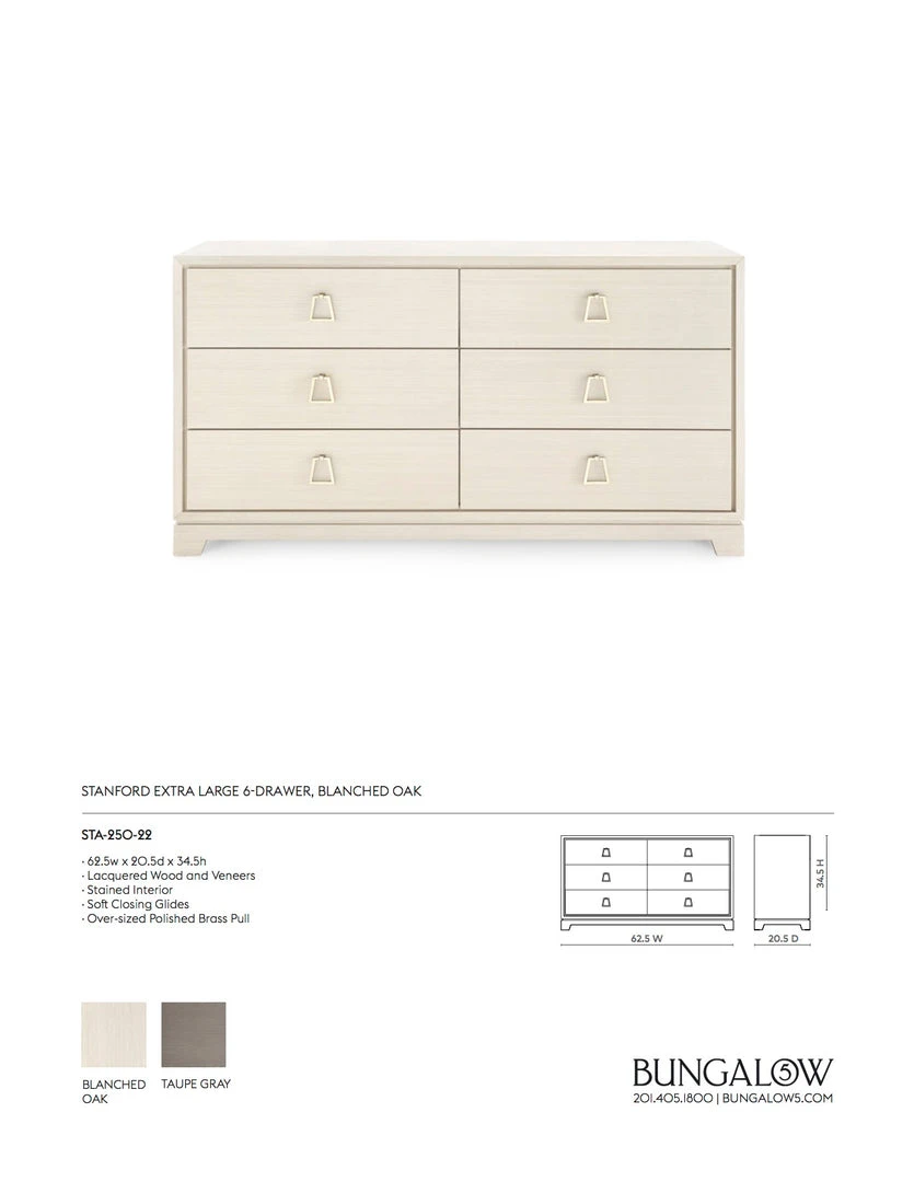 Bungalow 5 Stanford Extra Large 6 Drawer Chest Blanched Oak New Arrivals 6 Bungalow 5 Stanford Extra Large 6 Drawer Chest Blanched Oak New Arrivals