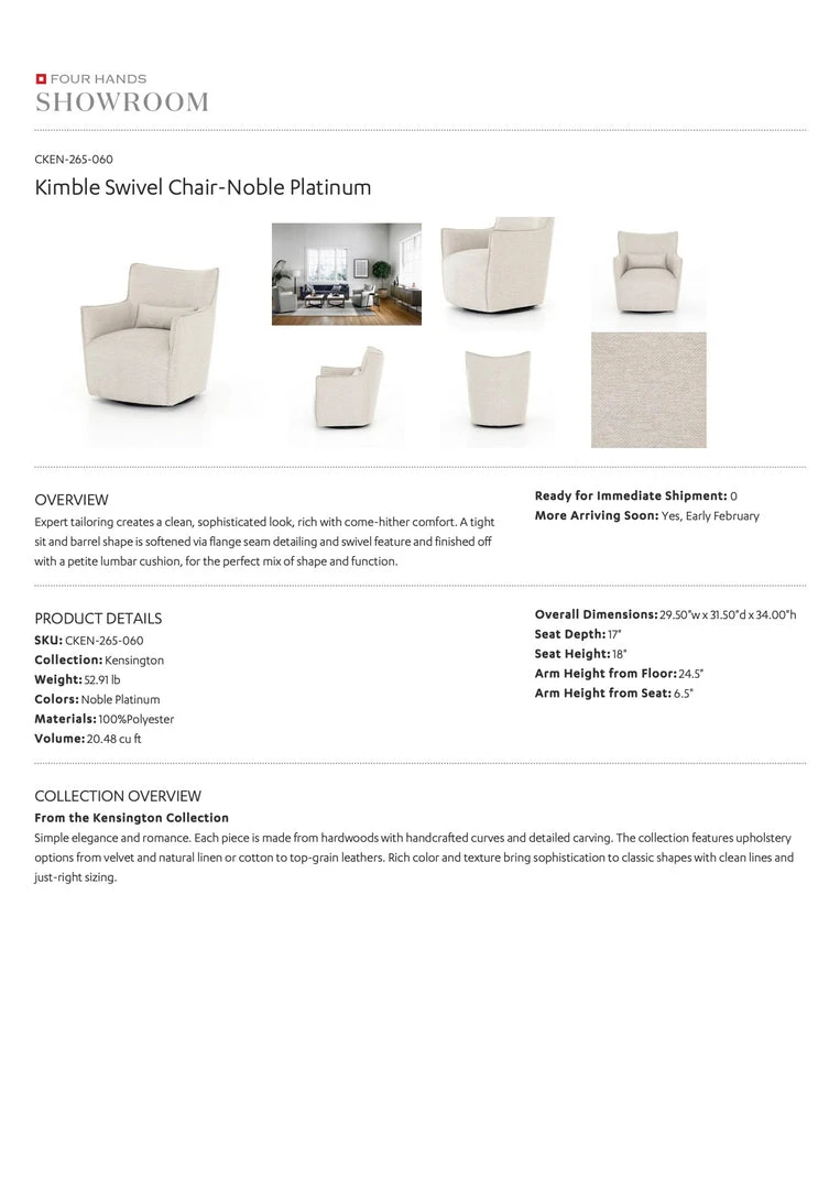 Four Hands Kimble Swivel Chair Noble Platinum New Arrivals 13 Four Hands Kimble Swivel Chair Noble Platinum New Arrivals