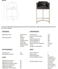 Arteriors Home Calvin Bar Stool Black Leather And Brass 12 Arteriors Home Calvin Bar Stool Black Leather And Brass