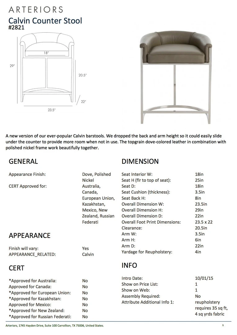 Arteriors Home New Arrivals Calvin Counter Stool Dove And Polished Nickel 7 Arteriors Home New Arrivals Calvin Counter Stool Dove And Polished Nickel