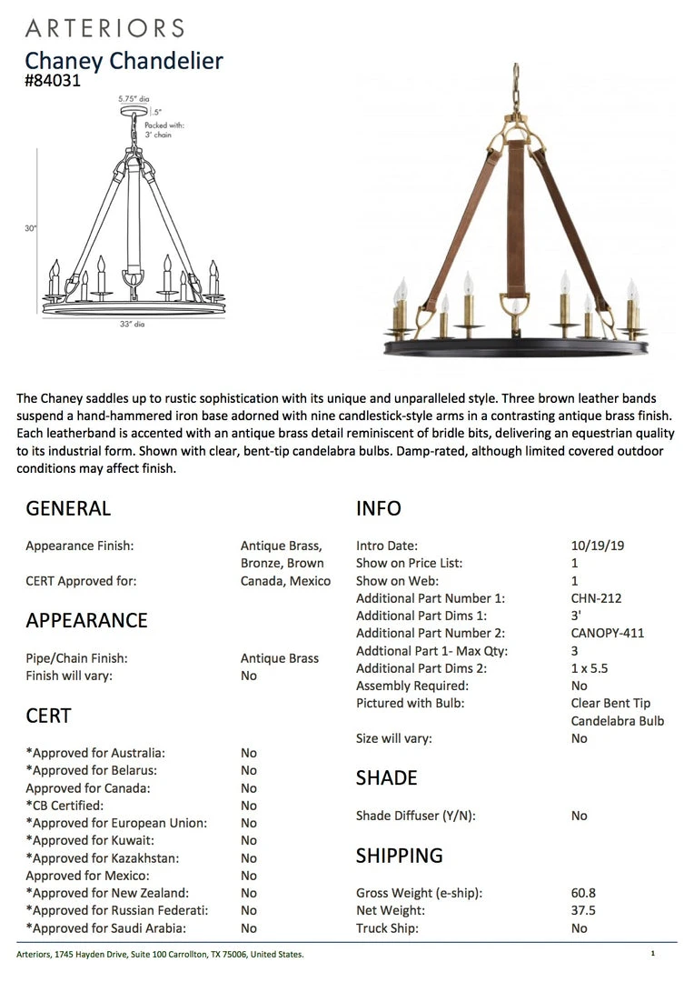 Arteriors Home Chaney Chandelier 7 Arteriors Home Chaney Chandelier