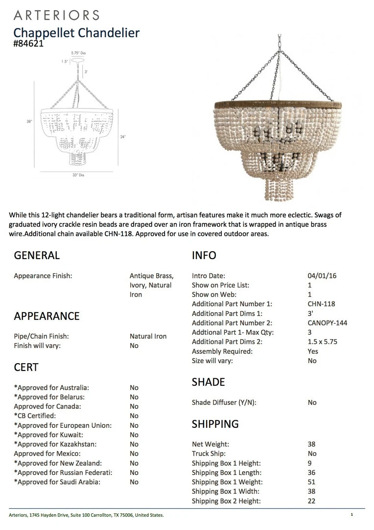 Arteriors Home Chappellet Chandelier 7 Arteriors Home Chappellet Chandelier