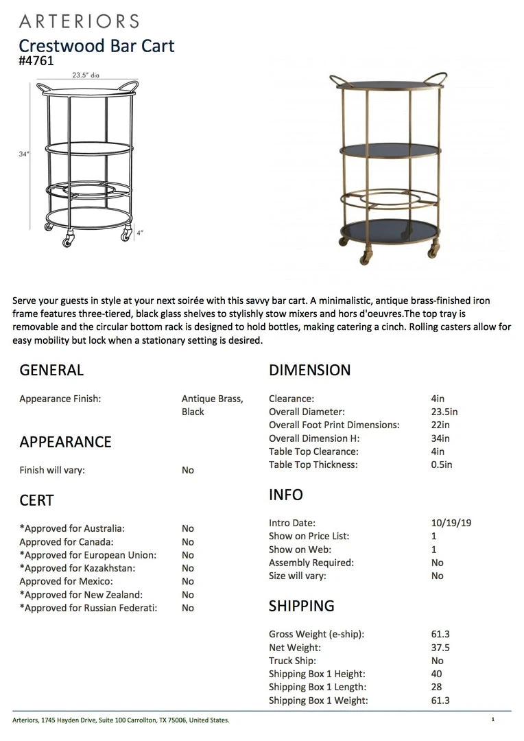 Arteriors Home New Arrivals Crestwood Bar Cart 8 Arteriors Home New Arrivals Crestwood Bar Cart