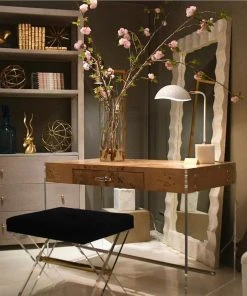 Worlds Away Dixon Navy Stool Brass