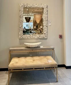 Made Goods New Arrivals Benjamin Ottoman Beige Hair On Hide With Gold Base