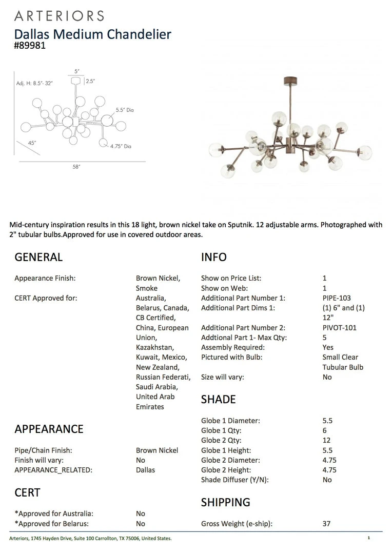 Arteriors Home Dallas Medium Chandelier Brown Nickel 6 Arteriors Home Dallas Medium Chandelier Brown Nickel