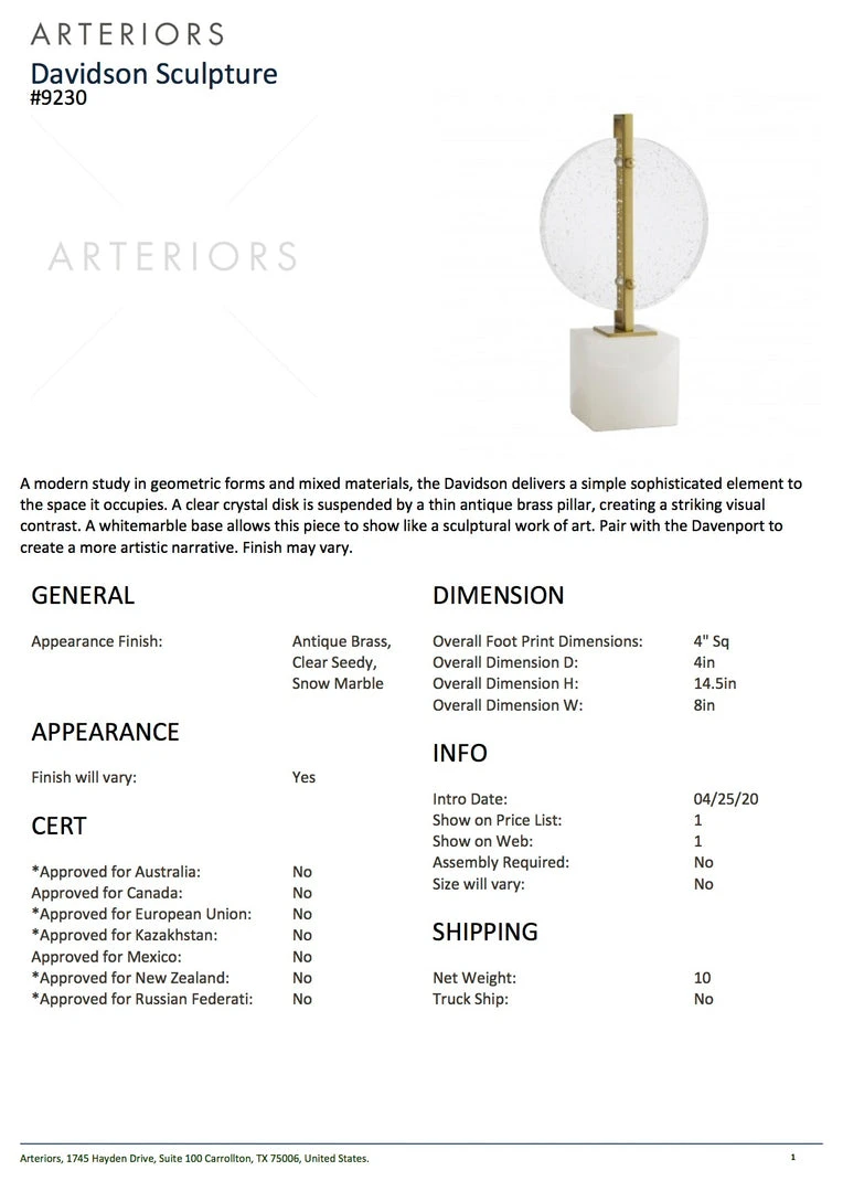 Arteriors Home Davidson Sculpture New Arrivals 8 Arteriors Home Davidson Sculpture New Arrivals