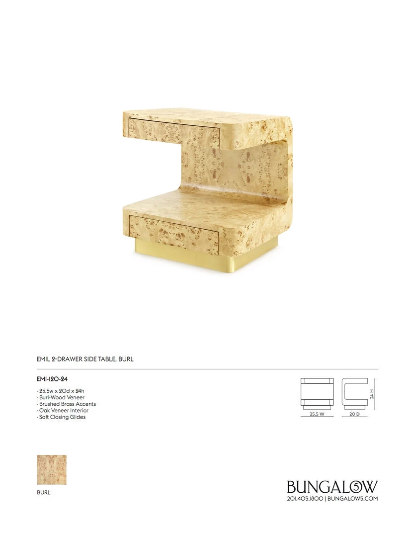 Bungalow 5 Emil Two Drawer Side Table Burl 13 Bungalow 5 Emil Two Drawer Side Table Burl
