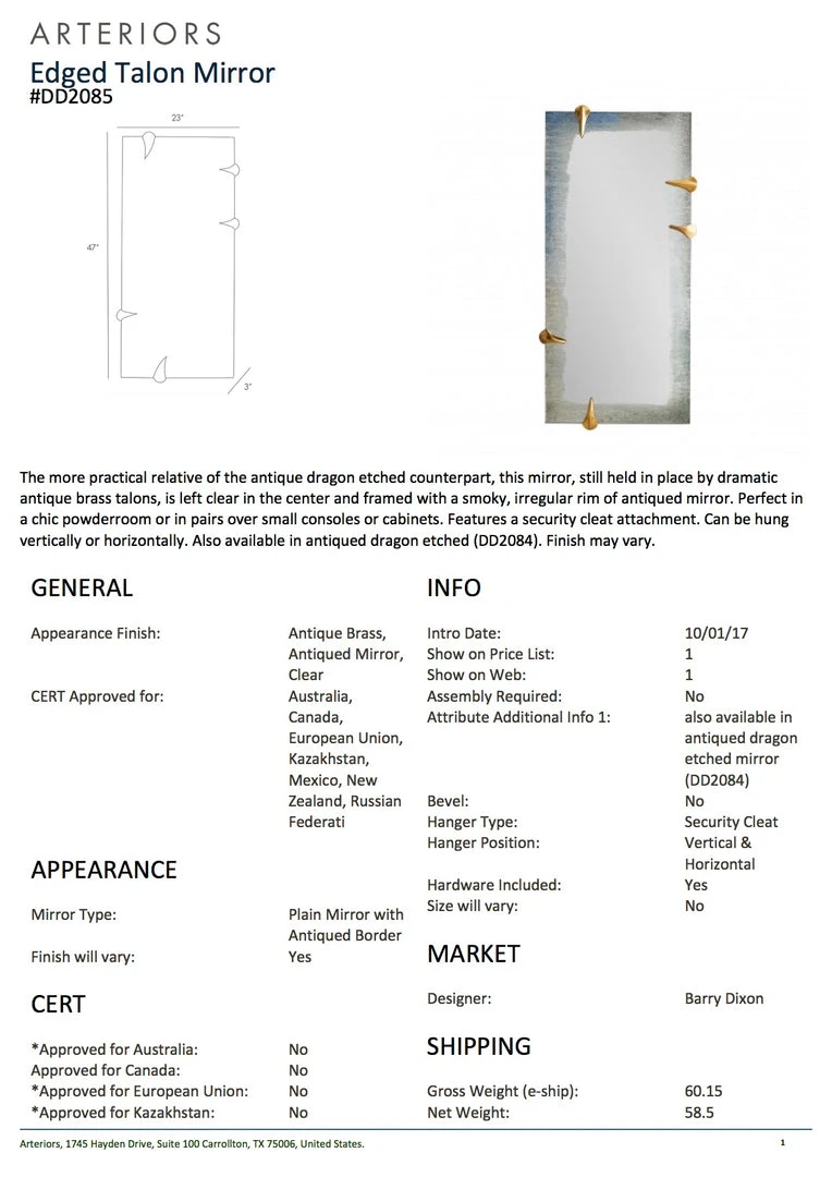 Arteriors Home Edged Talon Mirror 7 Arteriors Home Edged Talon Mirror