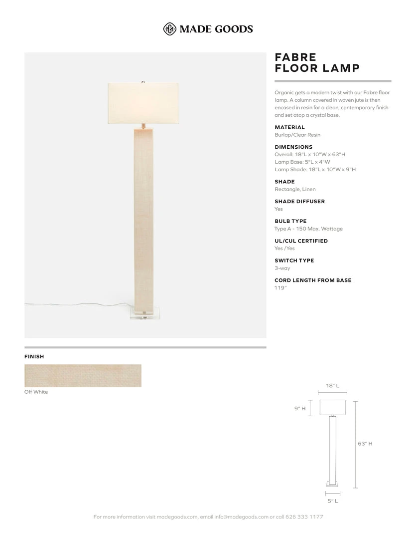 Made Goods Fabre Floor Lamp Off White Burlap And Clear Resin 5 Made Goods Fabre Floor Lamp Off White Burlap And Clear Resin