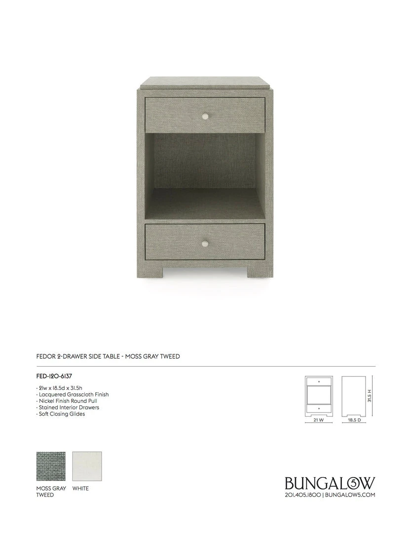 Bungalow 5 Fedor Two Drawer Side Table Moss Gray Grasscloth 6 Bungalow 5 Fedor Two Drawer Side Table Moss Gray Grasscloth