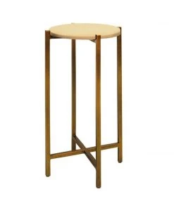 Worlds Away Fitz Cigar Table Antique Brass And Beige Faux Shagreen