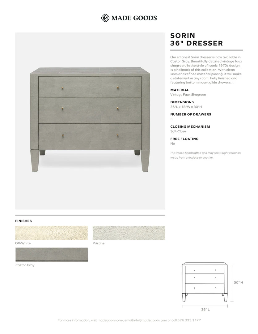 Made Goods Sorin 36" Dresser Castor Gray Faux Shagreen 7 Made Goods Sorin 36" Dresser Castor Gray Faux Shagreen