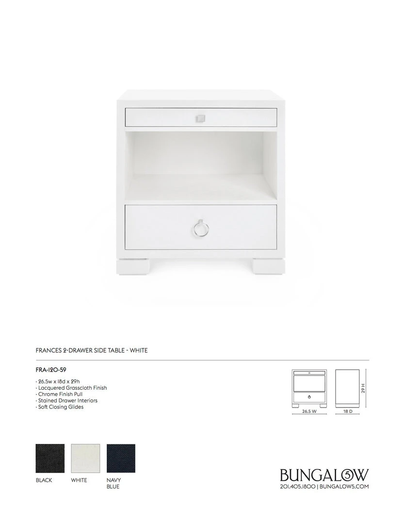 Bungalow 5 New Arrivals Frances 2 Drawer Side Table White 7 Bungalow 5 New Arrivals Frances 2 Drawer Side Table White