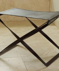 Global Views Folding Stool Iron And Brown Leather 7 Global Views Folding Stool Iron And Brown Leather