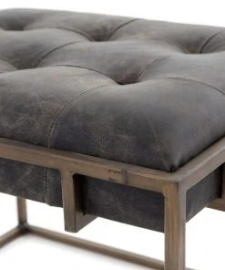 Four Hands New Arrivals Oxford End Table Ebony Leather