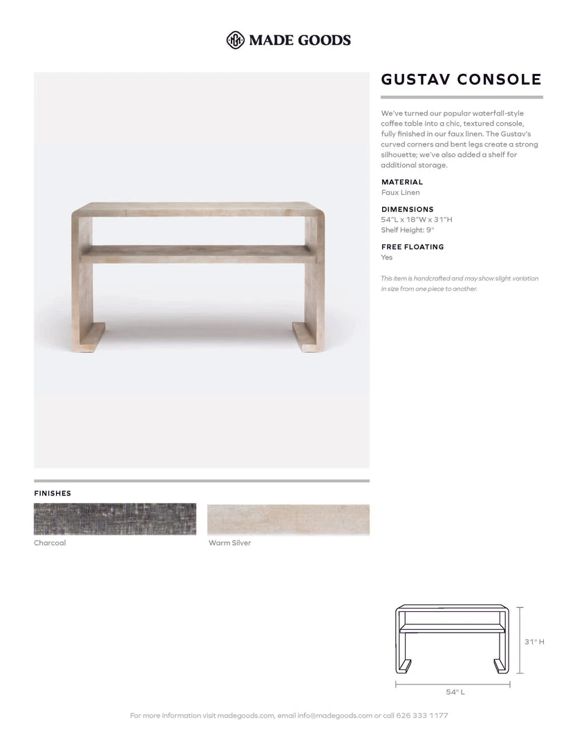 Made Goods New Arrivals Gustav Console Warm Silver Faux Linen 6 Made Goods New Arrivals Gustav Console Warm Silver Faux Linen