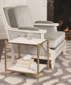 Global Views New Arrivals Arbor Side Table Brass And White Marble