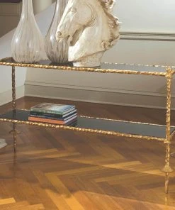 Global Views Gold Chiseled Console Black Granite